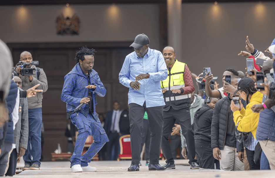 Light-hearted moment as Ruto dances with Bahati