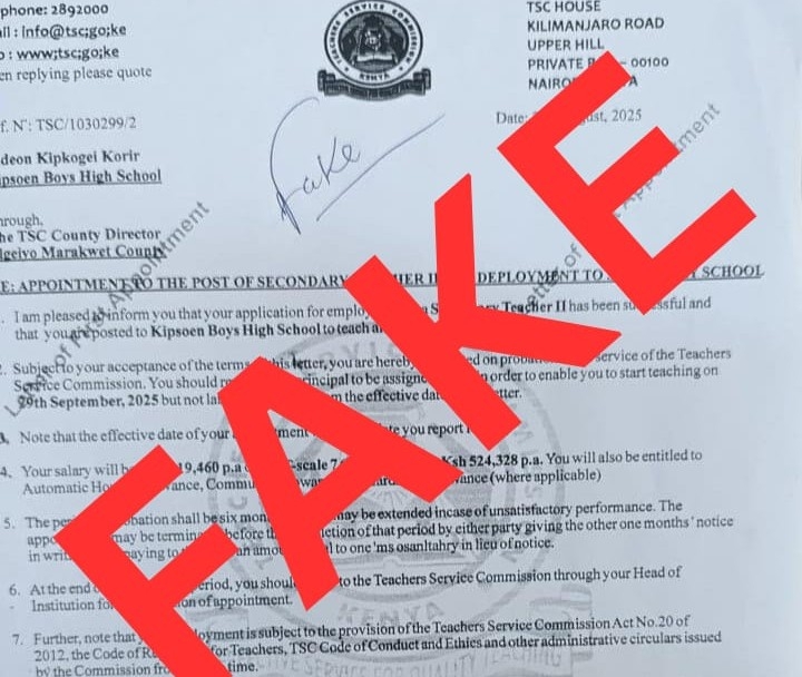 TSC alerts public over fake appointment letters