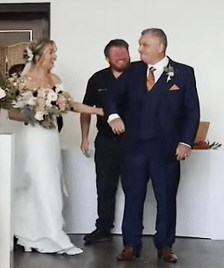 Humorous moment at wedding as father forgets bride