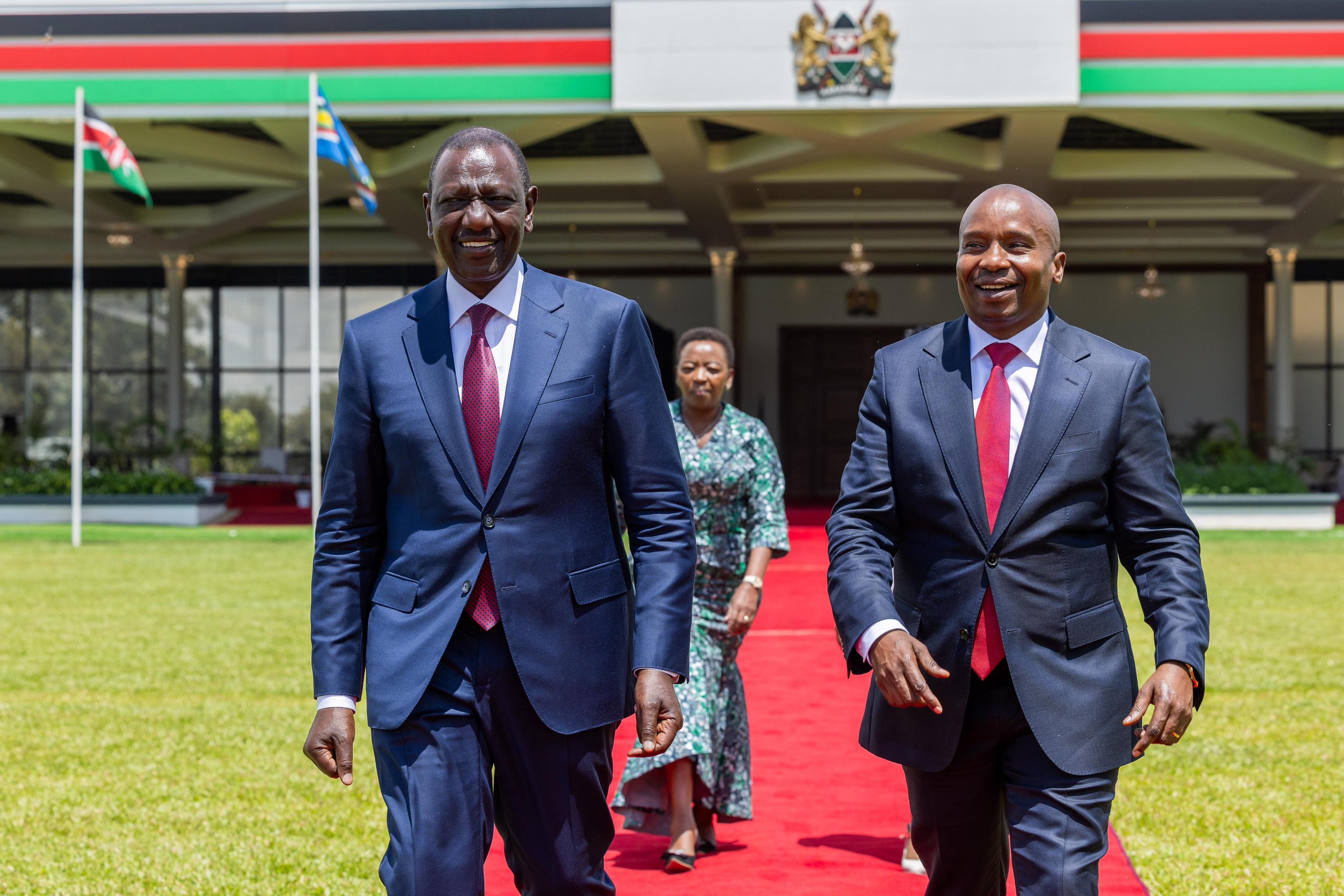 Swearing-in: Moment Ruto playfully nudged Kindiki to smile