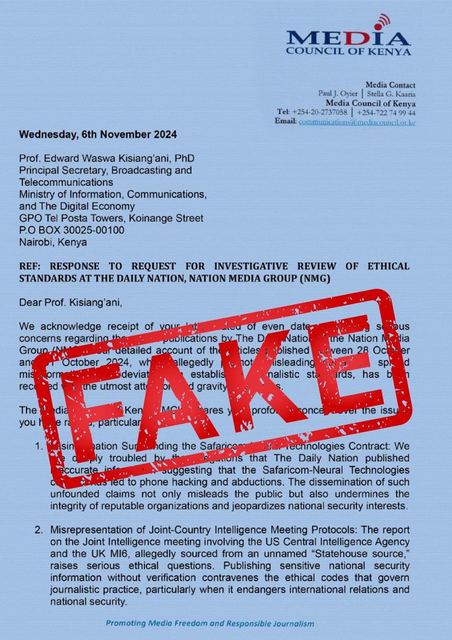 FAKE: MCK denies claims of probing media house